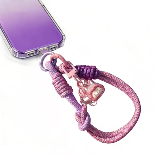 YAKUNCL Cute Glossy Pendant Wrist Lanyard for Women & Teens - Anti-Lost Phone Strap with Braided Rope, Versatile Key Charm for Bag/Phone Keys (Pink-Purple Gradient)