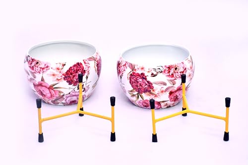 Image of Flower Planter with Tripod Stand | Metal Table Top Flower Pot - Set of 2