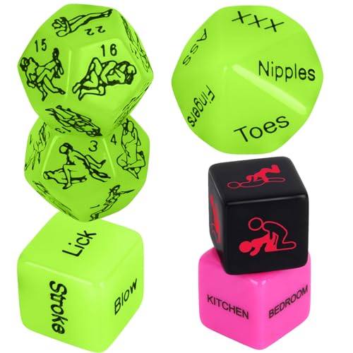 Romantic Naughty Dice Set for Adults Games Date Night Dice Couples Gift Fun Night Dating Games for Adult Love Dice Valentines Day Gifts (Glow 4 PCS Pink Black 2 PCS)