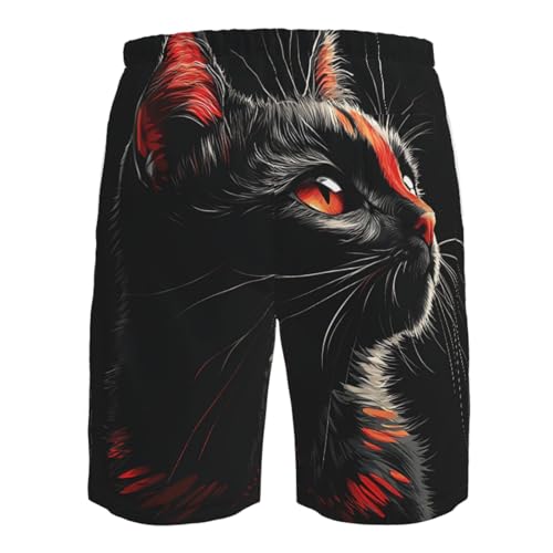 Mens Swim Trunks Board Shorts Quick Dry Shorts with Pockets - Tribal Cat Funny4