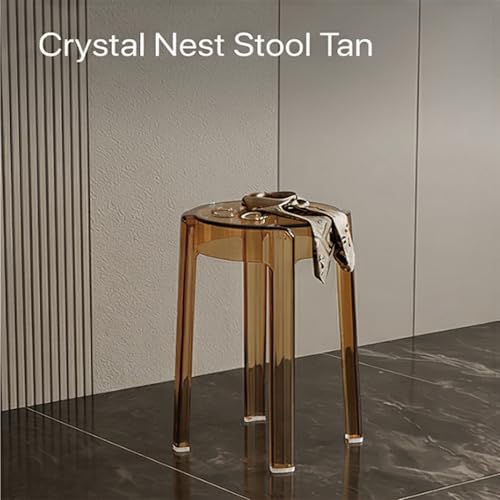 Image of The Artment your artistic apartment Tan Color CrystalNest Transparent Acrylic Stackable Round Accent Stool, Modern Side Stool for Living Room, Bedroom, Home & Office (Set of 1)