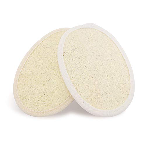 2 Pack Exfoliating Shower Loofah Sponge Pads, Body Scrubber for Men Women Removing Dead Skin, Made with Natural Luffa and Terry Cloth, 5.9x3.7IN Loofahs Mesh Pouf Body Glove for Bath Spa