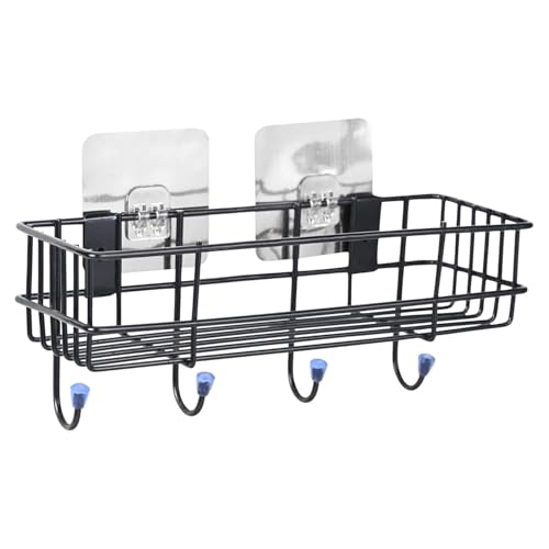 Image of ARQUIN Bathroom Organizer Without Drill Wall Shelf Self Adhesive Bathroom Shelf for Wall with Magic Stickers GI Steel Bathroom Accessories Set - Pack of 1 (Black, CED Powder Coated)