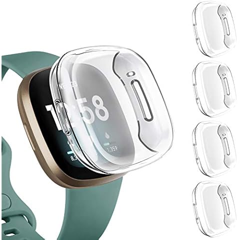 Upeak 4 Pack Screen Protector Compatible with Fitbit Versa Sense/Versa 3 Screen Protector Case, TPU Protective Shockproof Cover Bumper for Versa 3/Versa Sense, Clear/Clear/Clear/Clear Cover