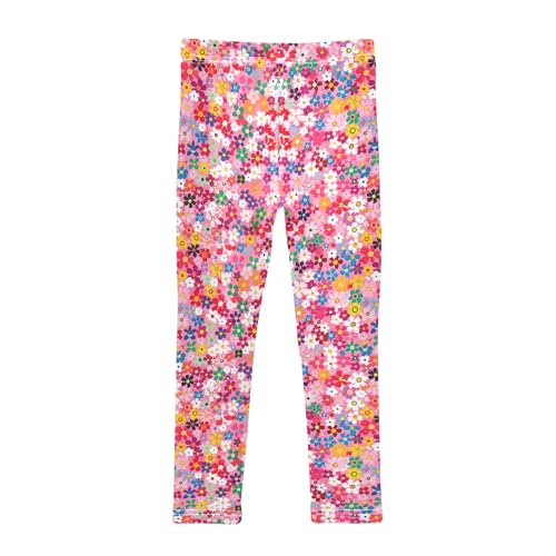 Girls' Athletic Leggings Ankle Length Yoga Dance Pants Kids Teen 4T Small Colorful Flower2