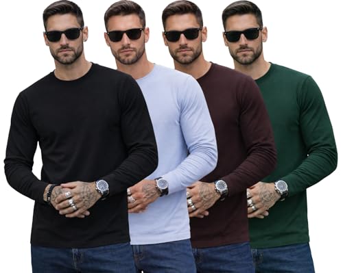 Image of RodZen 100% Pure Cotton Round Neck Regular Fit Plain Solid Full Sleeve T-Shirt Combo for Men & Boys (Pack of 4 Available in Size S to 2XL)
