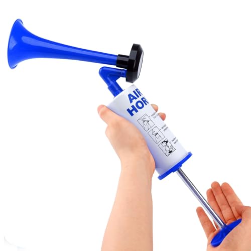 Azonee Handheld Air Horn Aluminum Safety Horn for Boats Sports Events Industrial Use Loud Noisemaker Refillable Easy to Carry for Marine Safety Parties and Cheerleading (1Pcs Blue)