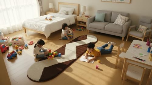 Image of Fluffy Silky Micro Fiber Polyster Carpet /Runner for Bedroom, Study Room, Playing Room, Guest Room ETC. 3x5 feet Feet, (Coffee and Ivory Chevron Pattern)