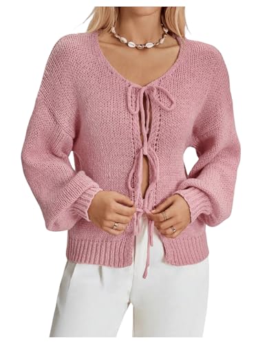 Milumia Women Y2k Tie Front Oversized Knitted Cardigan Open Front Knitwear Sweater Cardigans