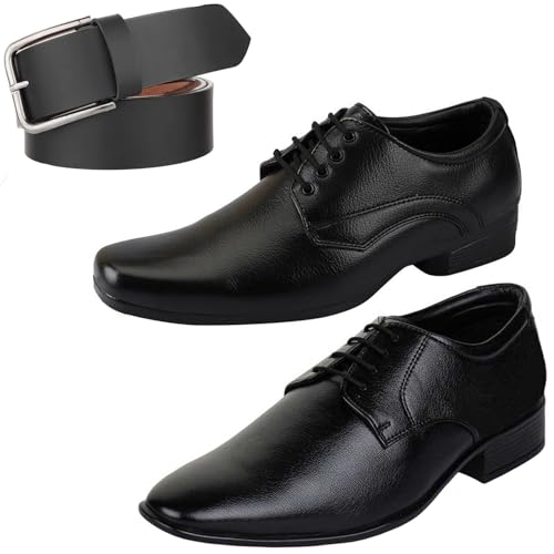 Image of Graceful Formal Shoes /Party Shoes / 2 Shoes Combo with Free Belt for Men and Boys (BAZAAR9611 VTR-301-Blk) Multicolor