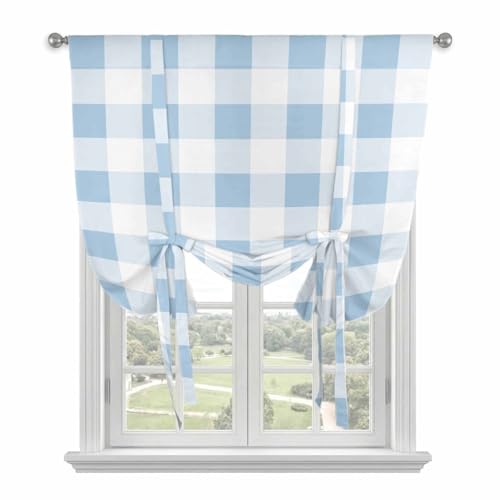 Tie Up Curtains for Kitchen Windows,Simple Spring Blue White Lattice