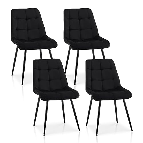 Armless Velvet Dining Chairs Set of 4 - Mid-Century Modern Design for Kitchen, Living Room - Black