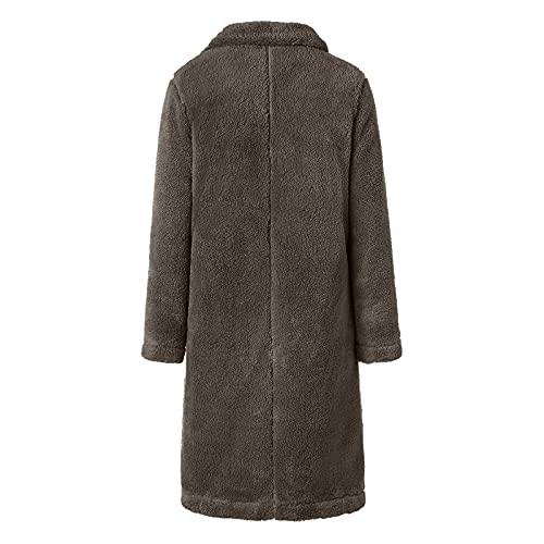 Cardigã feminino longo de lã felpuda, com lapela de pele sintética, casaco de inverno, liso, confort