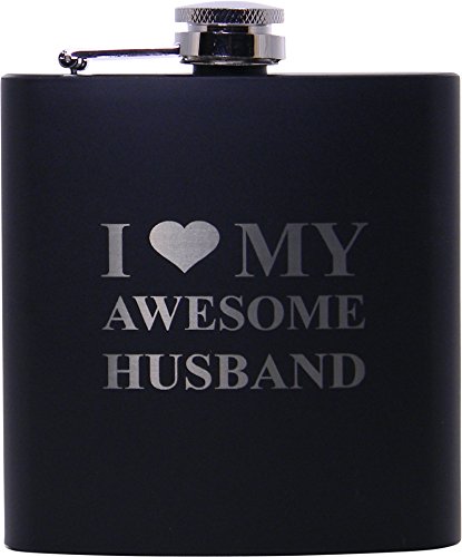 I Love My Awesome Husband 6oz Black Flask - Great Gift for Father's Day, Valentines Day, Anniversary, Birthday, or Christmas Gift for Husband, Dad