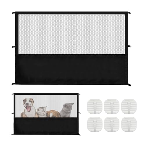 Cancelletto Cani,Cancelletto per Cani da Interno,Barriera per Cani,Barriera per Cani da Interno Portatile,Cancelletto per Gatti,Cancelletto per Scale per Porte,Corridoio (110 * 80 Cm,Nero)