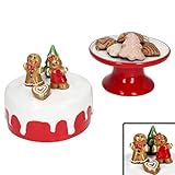 Mini plateau à gâteau sur pied en faïence avec un joli décor en pain d'épices – Plat de service festif pour Noël, l'Avent ou Saint-Nicolas