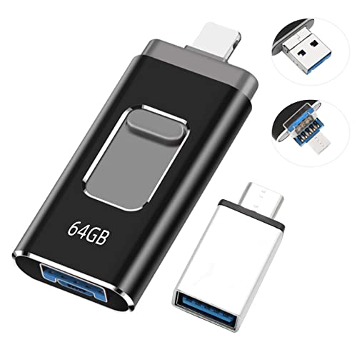 XTVTX Clé USB 64 Go, Clef USB 3.0 de Mémoire Stick d'extension de clé Photo Compatible pour iPhone/Tablette/PC avec Micro USB 3.0/Android/iOS/Type C/OTG
