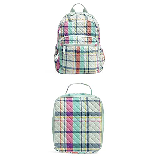 Vera Bradley Womens Cotton Campus Backpack Bookbag, Pastel Plaid - Recycled Cotton, One Size Us Withcotton Lunch Bunch Lunch Bag, Pastel Plaid - Recycled Cotton #TOP12