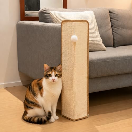 PETKARAY 27.9'' Cat Scratching Post for Couch Corner, Furniture Protector | Under-Furniture Cat Scratcher, Natural Sisal Scratch Pad, Anti Scratch Couch Protector for Indoor Cats with Toy Ba