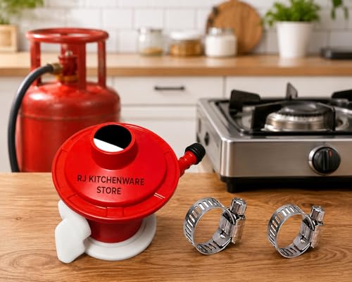 Image of Gas Regulator 2 Gas Clamps ISI Marked No Gas Leakage /Orginal Red Colour Pack of 3 sutable All Gas clyenders All in one Combo Pack Regulator