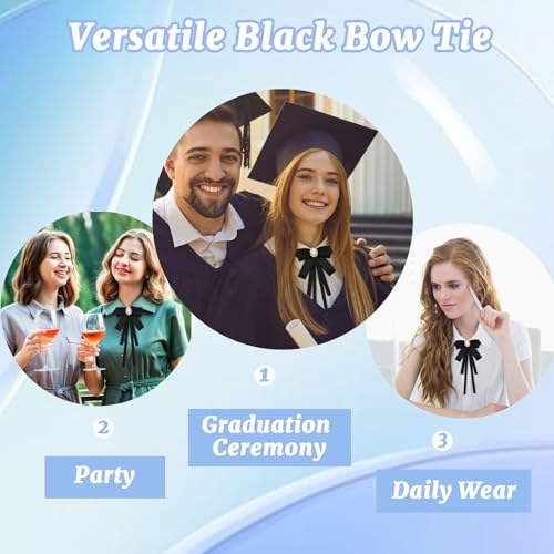 Image of LJBFNN Womens Bow Tie, Black Ribbon Bow Tie for Women, Clip on Adjustable Rhinestone Bowtie for School Uniforms Wedding