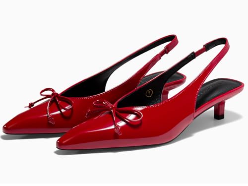 Image of Coutgo Womens Slingback Kitten Low Heels Dress Shoes Closed Pointed Toe Bow Tie Slip on Office Work Pumps