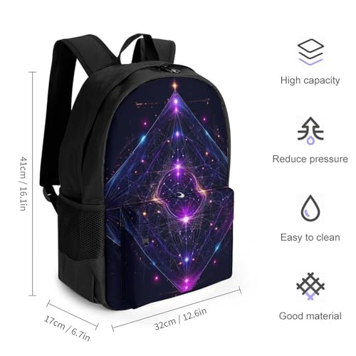 Large Capacity Sacred Geometry Symbols Sun Moon Trippy Purple Backpack, Women Men Portable Daypack for Hiking, Shopping, Fashion Comfy Shoulder Bag with Adjustable Strap2