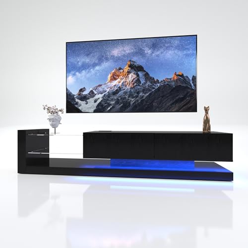 HOMBIX LED TV Stand for 55 65 75 Inch TV, Modern Entertainment Center Equipped with Tempered Glass,...