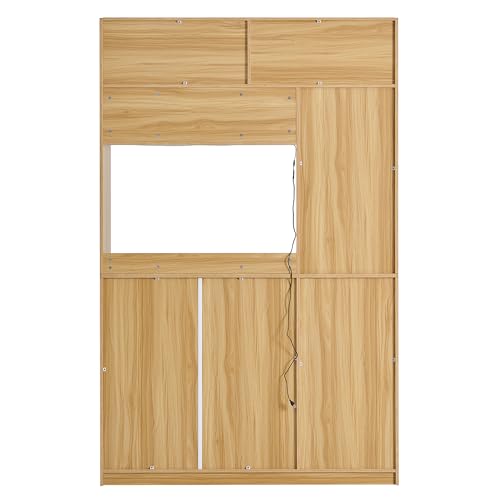 BNUZ Mueble de cocina, 115×35×180cm Blanco+Natural Buffet, con un cajón, TRES puertas y estantes para guardar cubiertos, gran espacio para microondas - imagen 9
