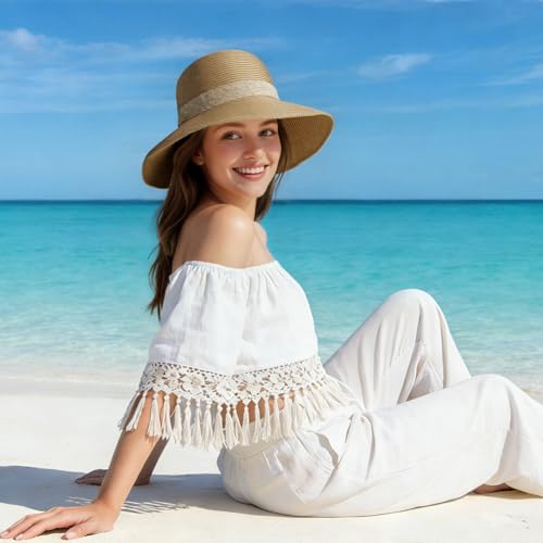 Sombrero de playa para niñas verano paja plegable miniatura 6