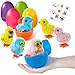 Large Surprise Eggs Filled 6 Pack Easter Eggs with Wind-Up Novelty Jumping Chics and Animal Stickers Inside, Colorful Pre Plastic Easter Eggs For Kids Easter Gifts Easter Basket Stuffers Fillers