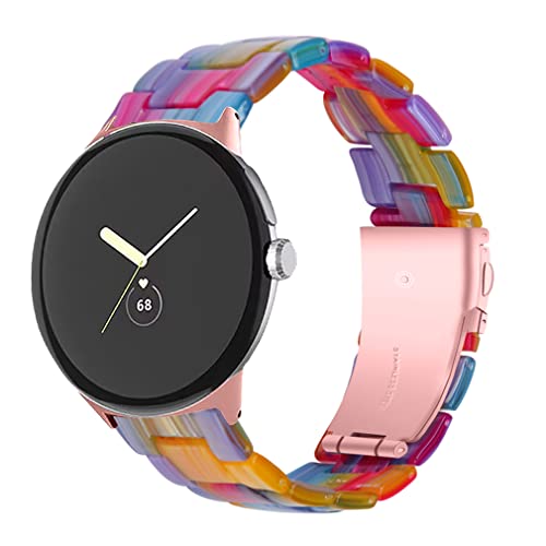 TenCloud Resin Watch Band Compatible with Google Pixel Watch 4/3 41mm - Metal Clasp Strap Lightweight Bracelet (Rainbow)