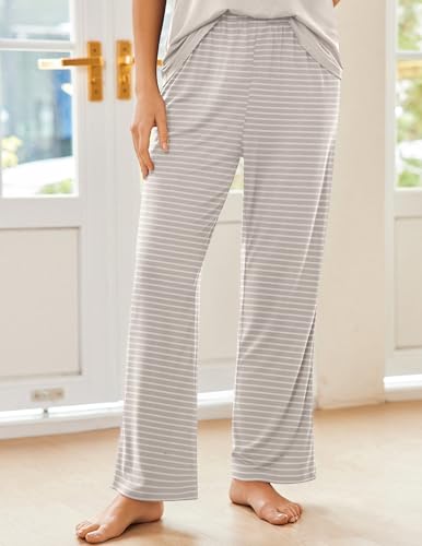 Image of Ekouaer Pajama Sets for Women 2 Piece Short Sleeve Pj V Neck Chest Pocket | Ladies Pajama Sets with Printed Long Pants, Soft Matching Pj Sleepwear, Casual Loose Fall Loungewear, S-XXL