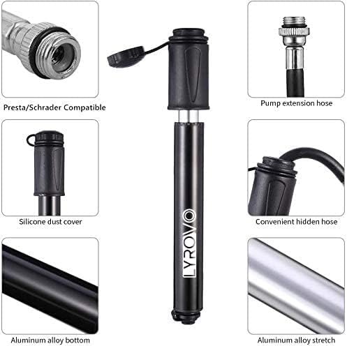 Lyrovo Aluminium Pump for Cycle, Bicycle, Car, Football and Balloon Foot Pump Tire Inflator 17 x 3 x 3 cm, Black 4 41mgOg mqGL