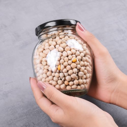 Image of Transparent Glass Jar and Container Air Tight Black Lid for Kitchen 400 ml Matki Glass Jar with Airtight Metal Lid Pack of 6.