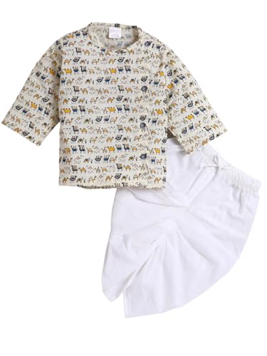Image of POLKA TOTS Premium Cotton Dhoti Kurta Set for Kids Boys | Traditional Angrakha Style Ethnic Wear for Boys | Kurta Dhoti Set for Kids | Festive & Wedding Clothing Set for Baby