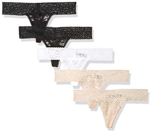 Smart & Sexy Women's Signature Lace Thong, 5-Pack, Black/Black/White/Buff/Buff, L/XL