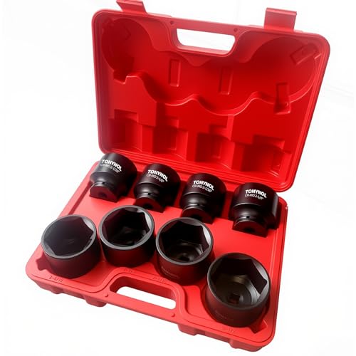 Image of TONYNOL 1 /2 Inch Drive Impact Jumbo Socket Set,6-Point,SAE(2-1 /16 inch to 2-1 /2 inch),8 Pcs,Cr-MO Steel,With a Storage Case