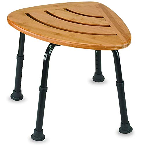 Flash Deals - 50% OFF DMI Corner Shower Stool, Bamboo Shower Stool, Reliable Shower Chair For The Elderly, Adjustable Height Spa Bench, Brown