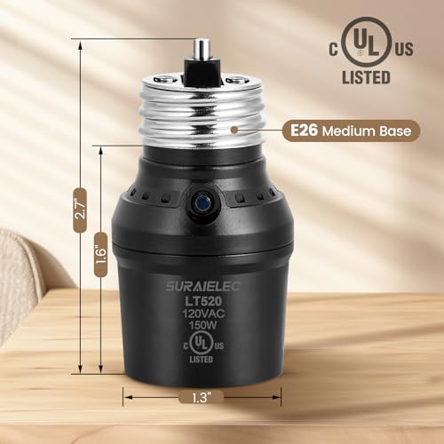 suraielec light sensor socket automatic dusk to dawn light socket with 360 sensor rotation e26 e27 bulb base adapter for outdoor lighting ul listed black 2 pack