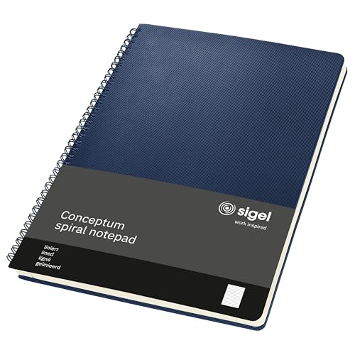 Sigel CO825 Premium Spiralblock A4, liniert, dunkelblau, 80 Blatt, sehr stabiler Hardcover-Einband, aus nachhaltigem Papier, Conceptum