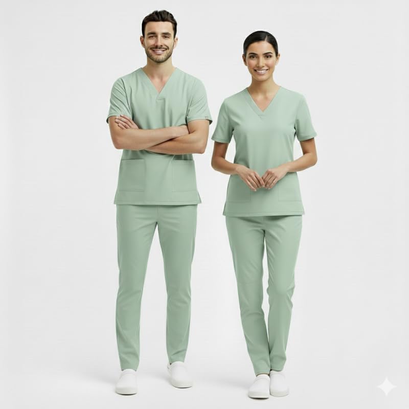 Image of TrendyUniform Unisex Regular Fit Polyester Cotton Scrub Suit for Componder| V-Neck Top and Drawstring Pant |Half Sleeves Hospital Uniform for Doctors, Nurses and Dentist, OT