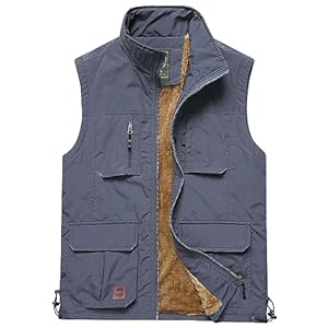 HOW’ON Men’s Lightweight Fleece Lined Warm Vest Outdoor Sleeveless Jacket Multi-Pocket For Travel Hiking Golf