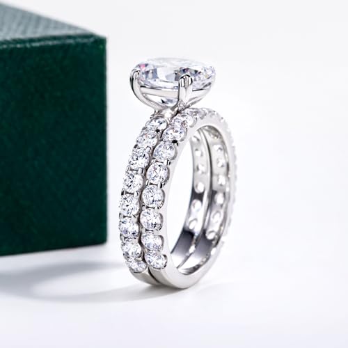 Bo.Dream 5A CZ Wedding Ring Set Platinum Plated 925 Sterling Silver Oval Cut 3ct Engagement Rings for Women2
