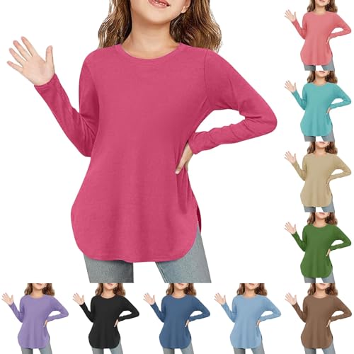 Teen Girl Long Sleeve Shirts, Kids Fall Clothes Casual Crew Neck Tops Basic Tunic Blouses