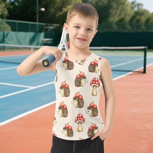 J JOYSAY Hedgehog Mushroom Beige Boys Tank Top Sleeveless Muscle Shirts Quick Dry Kids T-Shirts 3-15T 6