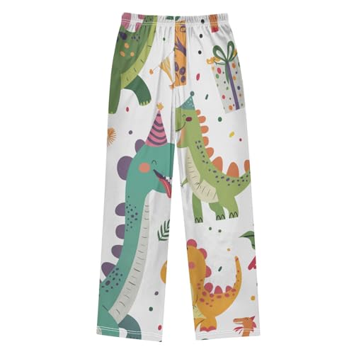ZZXXB Birthday Dinosaur Print Boys Long Pants Soft Trousers Elastic Waist Kids Lounge Bottoms with Pockets S-XL2