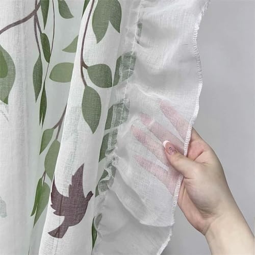 Cortinas de tul transparente con estampado verde que llenan de vida tu ventanal de gasa 4