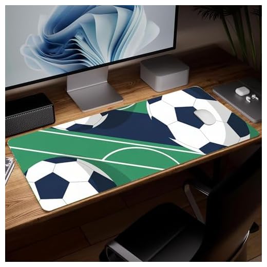 Leather Soccer Desk Pad, Colorful Art Mouse Pad Large Computer Keyboard Gaming Mousepad Waterproof Desktop Protector & Cover, Decorative PU Leather Laptop Mouse Mat Home Decor 10 x 25.6 inch C167