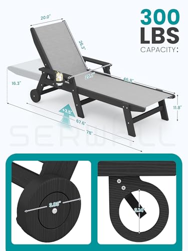 image for SERWALL Patio Chaise - 5 Position Outdoor Textilene Lounge Chair with 